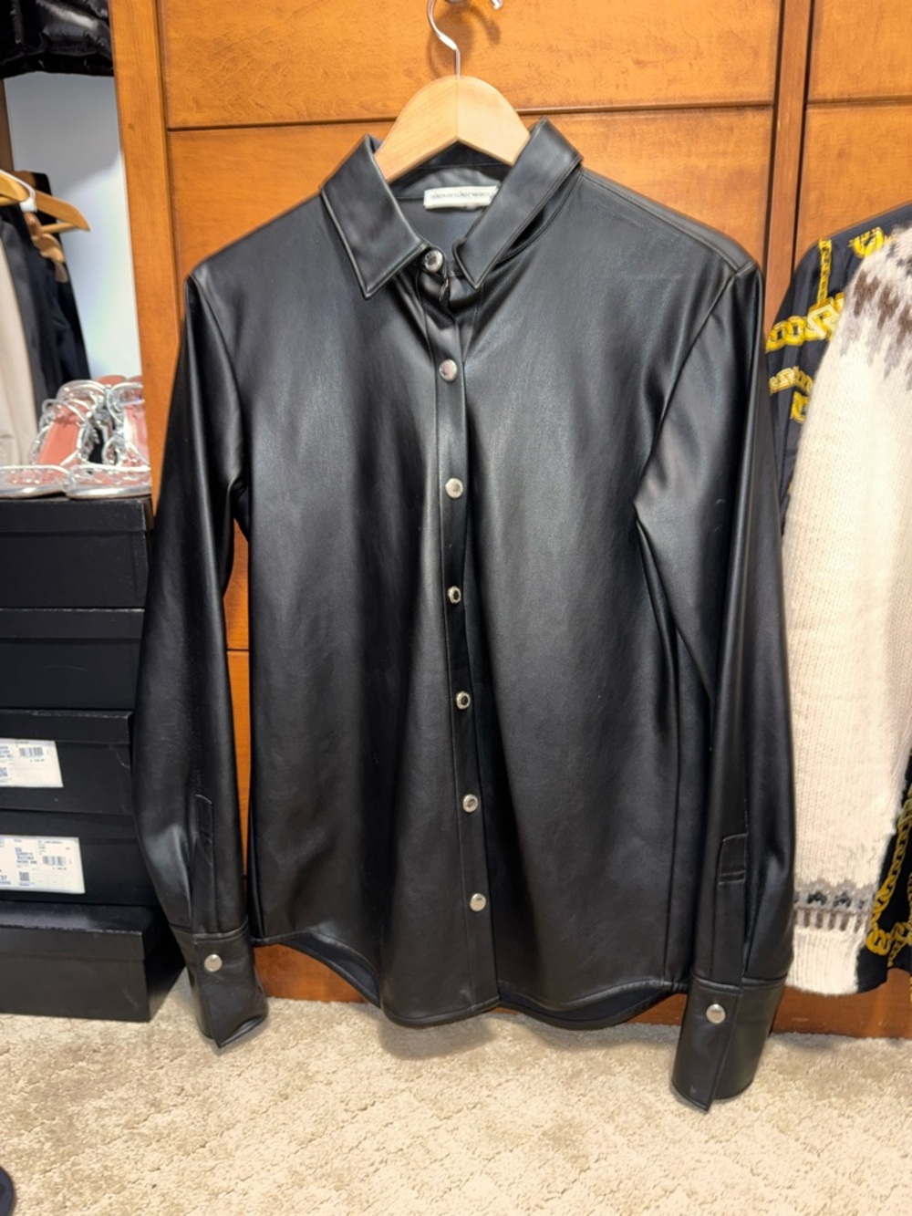 Alexander Wang Black Faux Leather Button-Down Shirt